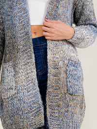 WOMEN'S LONG SLEEVE OPEN FRONT POCKETS COLORBLOCK KNIT CARDIGAN