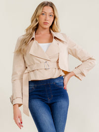 WOMEN'S LONG SLEEVE BELTED WRAP JACKET