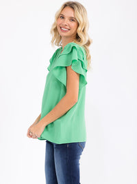 WOMEN'S SHORT RUFFLE SLEEVE LOOSE FIT BLOUSE