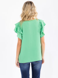 WOMEN'S SHORT RUFFLE SLEEVE LOOSE FIT BLOUSE