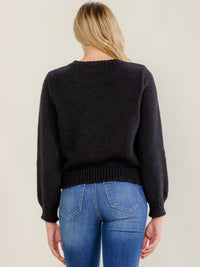 WOMEN'S LONG SLEEVE PEARL DETAILED PULLOVER SWEATER
