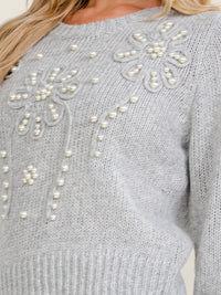 WOMEN'S LONG SLEEVE PEARL DETAILED PULLOVER SWEATER