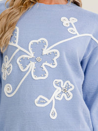 WOMEN'S LONG SLEEVE PEARL DETAILED PULLOVER SWEATER