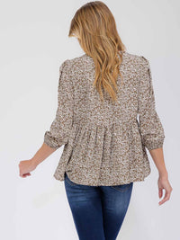 WOMEN'S 3/4 SLEEVE FLOWER PEPLUM BLOUSE