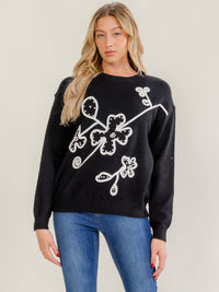 WOMEN'S LONG SLEEVE PEARL DETAILED PULLOVER SWEATER