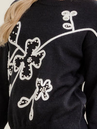 WOMEN'S LONG SLEEVE PEARL DETAILED PULLOVER SWEATER