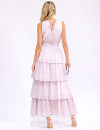 WOMEN'S SLEEVELESS SURPLICE ELASTIC WAIST RUFFLE TIERED MAXI DRESS