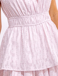 WOMEN'S SLEEVELESS SURPLICE ELASTIC WAIST RUFFLE TIERED MAXI DRESS