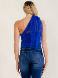 WOMEN'S ONE SHOULDER POLKA DOT CHIFFON RUCHED CROP TOP