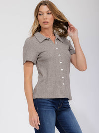 WOMEN'S SHORT SLEEVE BUTTON UP BLOUSE