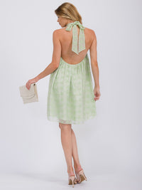 WOMEN'S SLEEVELESS HALTER NECK CROCHET FLORAL MINI DRESS