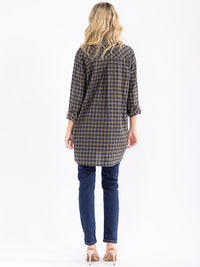 WOMEN'S LONG SLEEVE BUTTON UP TUNIC PLAID SHIRT