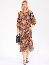 WOMEN'S 3/4 SLEEVE FRONT POCKETS LOOSE FIT FLORAL MAXI DRESS