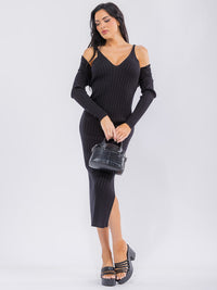 WOMEN'S SLEEVELESS V-NECK MAXI DRESS WITH LONG SLEEVE BOLERO RIBBED 2PC.SET