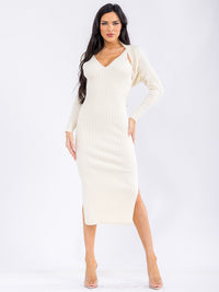WOMEN'S SLEEVELESS V-NECK MAXI DRESS WITH LONG SLEEVE BOLERO RIBBED 2PC.SET