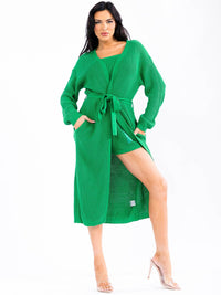 WOMEN'S LONG SLEEVE CARDIGAN WITH BANDEAU AND ELASTIC WAIST SHORTS KNIT 3PC. SET