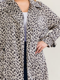 PLUS SIZE LONG SLEEVE OPEN FRONT POCKETS ADJUSTABLE WAIST ANIMAL PRINT CARDIGAN