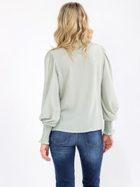 WOMEN'S LONG SLEEVE BUTTON UP LAC DETAILED BLOUSE