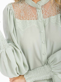 WOMEN'S LONG SLEEVE BUTTON UP LAC DETAILED BLOUSE