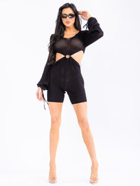 WOMEN'S LONG SLEEVE KEY HOLE CUT OUT KNIT ROMPER