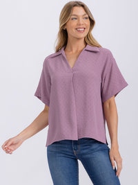 WOMEN'S SHORT SLEEVE V-NECK HIGH-LOW BLOUSE
