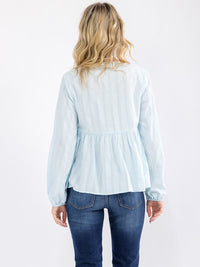 WOMEN'S LONG SLEEVE V-NECK BUTTON UP BLOUSE