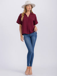 WOMEN'S SHORT SLEEVE V-NECK HIGH-LOW BLOUSE