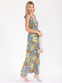 WOMEN'S SLEEVELESS V-NECK SMOCK FLORAL MAXI DRESS