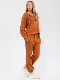 WOMEN'S ELASTIC WAIST FRONT POCKETS DISTRESS JOGGER PANTS