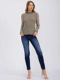 WOMEN'S LONG SLEEVE MOCK NECK ANIMAL PRINT RIBBED TOP