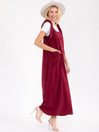 WOMEN'S SLEEVELESS FRONT POCKETS CORDUROY MAXI DRESS