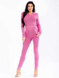 WOMEN'S LONG SLEEVE V-NECK TOP & ELASTIC WAIST SKINNY PANTS KNITTED 2PC. SET