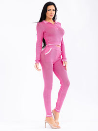 WOMEN'S LONG SLEEVE V-NECK TOP & ELASTIC WAIST SKINNY PANTS KNITTED 2PC. SET