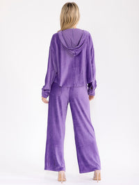 WOMEN'S LONG SLEEVE HOODED SWEATER & WIDE LEG PANTS SOLID RIBBED 2PC. SET