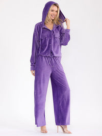 WOMEN'S LONG SLEEVE HOODED SWEATER & WIDE LEG PANTS SOLID RIBBED 2PC. SET