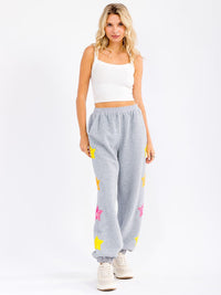 WOMEN'S ELASTIC WAIST FRONT POCKET SEQUINS STARS DETAILED SWEATPANTS