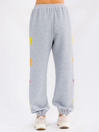 WOMEN'S ELASTIC WAIST FRONT POCKET SEQUINS STARS DETAILED SWEATPANTS