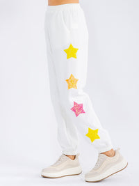 WOMEN'S ELASTIC WAIST FRONT POCKET SEQUINS STARS DETAILED SWEATPANTS