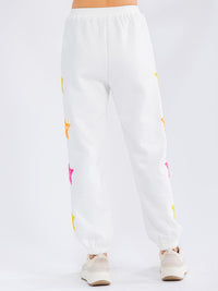 WOMEN'S ELASTIC WAIST FRONT POCKET SEQUINS STARS DETAILED SWEATPANTS