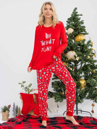 WOMEN'S LONG SLEEVE SHIRT & ELASTIC WAIST JOGGER PANTS HOLIDAY PRINT 2PC. SET