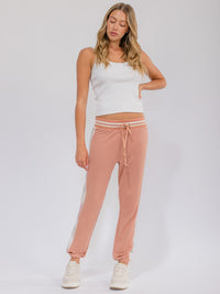 WOMEN'S ELASTIC WAIST CONTAST CAMO PRINT JOGGER PANTS