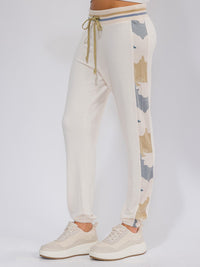 WOMEN'S ELASTIC WAIST CONTAST CAMO PRINT JOGGER PANTS