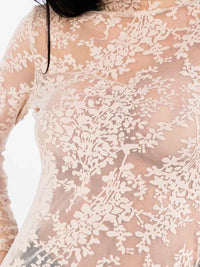 WOMEN'S LONG SLEEVE MOCK NECK FLORAL MESH TOP