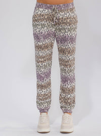 WOMEN'S ELASTIC WAIST FRONT POCKETS TIE DYE ANIMAL PRINT JOGGER PANTS