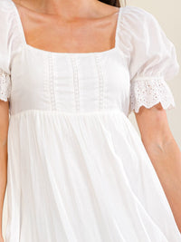 WOMEN'S SHORT PUFF SLEEVE SQUARE NECK CROCHET SMOCK TIERED MAXI DRESS