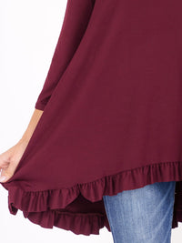 WOMEN'S 3/4 SLEEVES RUFFLE BOTTOM HEM TUNIC HIGH-LOW TOP