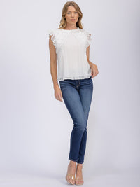 WOMEN'S RUFFLE SLEEVE SWISS CROCHET DETAILED BLOUSE