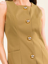 WOMEN'S SLEEVELESS BUTTON UP FRONT POCKETS MINI DRESS