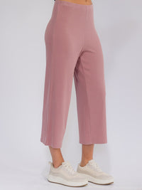 WOMEN'S ELASTIC WAIST RIBBED WIDE LEG CAPRI PANTS