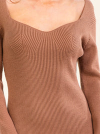 WOMEN'S LONG SLEEVE RIBBED BODYCON MIDI DRESS
